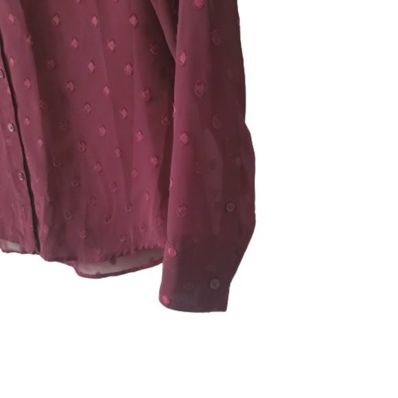 Express Women's Wine Red Slim Dotted Sheer Roll Tab Sleeve Portofino Shirt S/P - Picture 8 of 15